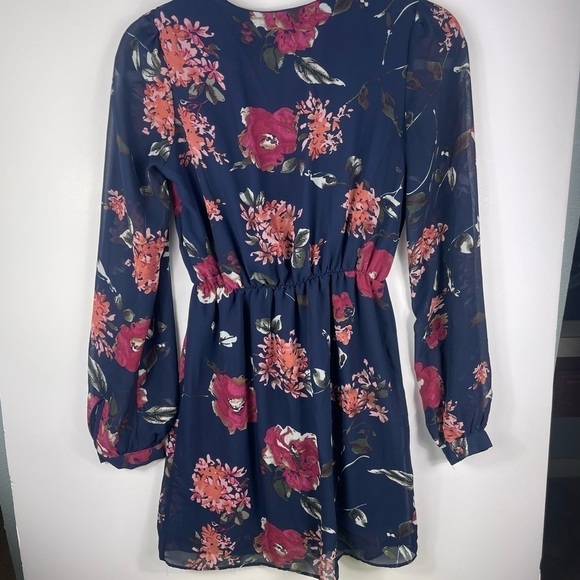 LULUS Pretty Pretender Navy Floral Wrap Dress Long Sleeve Dress WOMENS XS - Picture 9 of 10